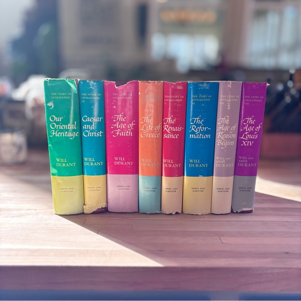 The story of civilization Will Durant Vol 1-8 Jackets. Pub Simon and Schuster.